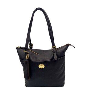 Tommy Hilfiger Black Pebbled Leather Tote Bag